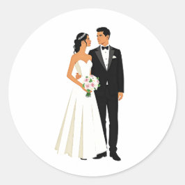 エレガントな結婚式のカップルステッカー ラウンドシール