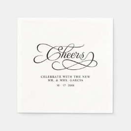 エレガントな結婚式のカリグラフィー ブラック "Cheers Mr & Mrs" スタンダードカクテルナプキン
