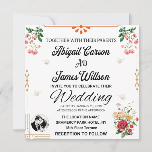 エレガントな結婚式のカード 招待状 (正面)