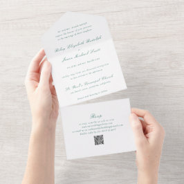 エレガントな結婚式のクリーン エメラルド グリーン QR コード オールインワン招待状