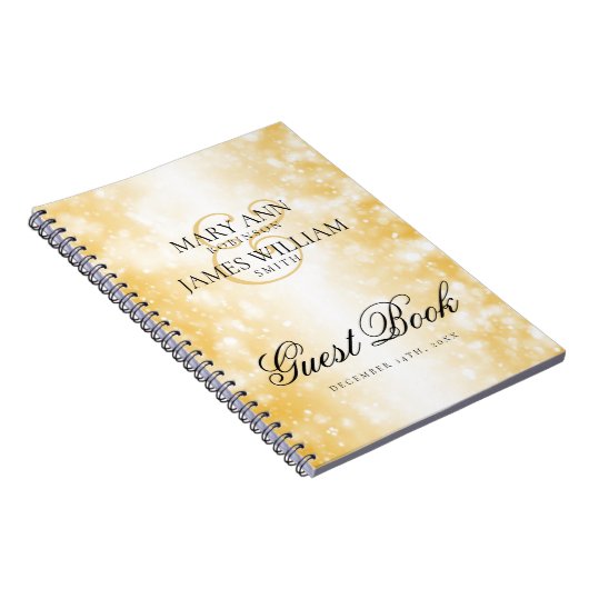 エレガントな結婚式のゲストブックの金ゴールドのきらめくライト ノートブック (右側)