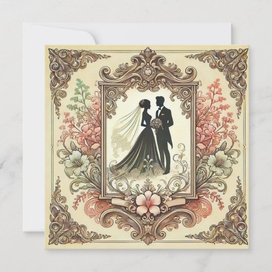 エレガントな結婚式のシルエットフレーム 招待状 (正面)