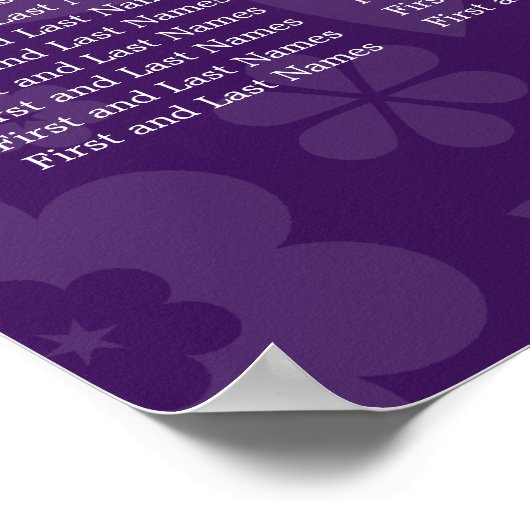 エレガントな結婚式のシーティングチャートフローリーハート紫 ポスター (角)