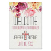 エレガントな結婚式のシーティングプラン |ピンク赤面フローラ テーブルナンバー (正面)