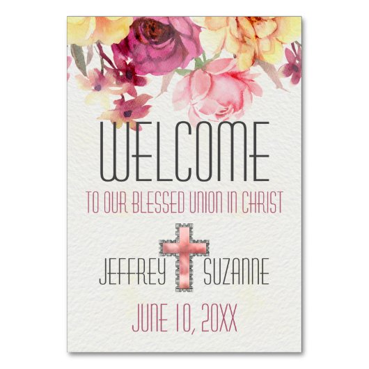 エレガントな結婚式のシーティングプラン |ピンク赤面フローラ テーブルナンバー (正面)