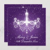 エレガントな結婚式のスパークリングシャンデリア 紫 招待状 (正面/裏面)