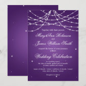 エレガントな結婚式のスパークリングストリングパープル 招待状 (正面/裏面)