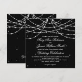 エレガントな結婚式のスパークリングストリングブラック 招待状 (正面/裏面)