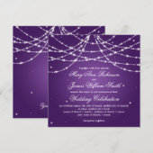 エレガントな結婚式のスパークリングパープルストリング 招待状 (正面/裏面)