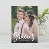 エレガントな結婚式のスペイン語のお礼の写真 "Gracias" カード (スタンド正面)