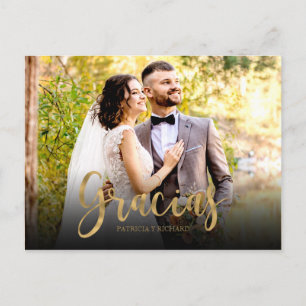 エレガントな結婚式のスペイン語のお礼写真 "Gracias" ポストカード