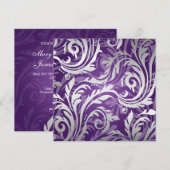 エレガントな結婚式のスワイリーな紫の飾り 招待状 (正面/裏面)
