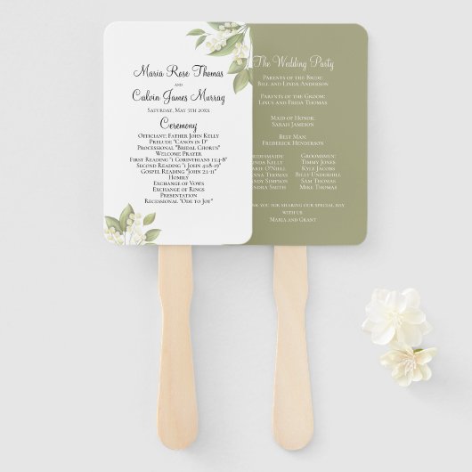 エレガントな結婚式のセージ緑の葉 ハンドファン (正面&裏面)