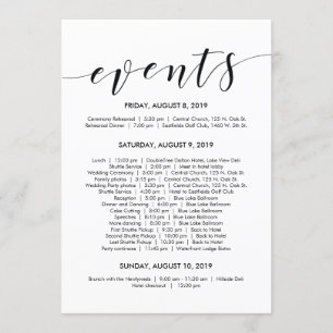 エレガントな結婚式のタイムライン/旅程表 招待状