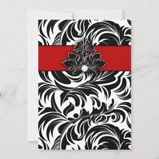 エレガントな結婚式のダイヤモンドの紋章の赤の白黒 招待状 (正面)