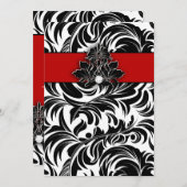 エレガントな結婚式のダイヤモンドの紋章の赤の白黒 招待状 (正面/裏面)