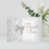 エレガントな結婚式のダマスク白銀の弓にお礼 サンキューカード (スタンド正面)