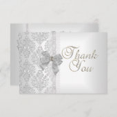 エレガントな結婚式のダマスク白銀の弓にお礼 サンキューカード (正面/裏面)