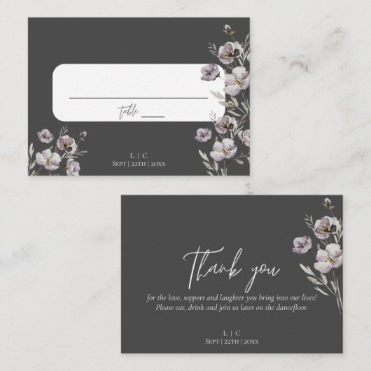 エレガントな結婚式のダークグレーの感謝してい水色 プレイスカード (正面/裏面)