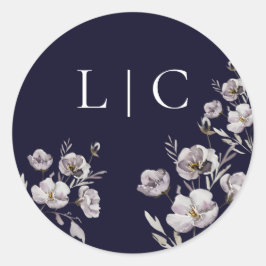 エレガントな結婚式のダークネイビー水色の花 ラウンドシール