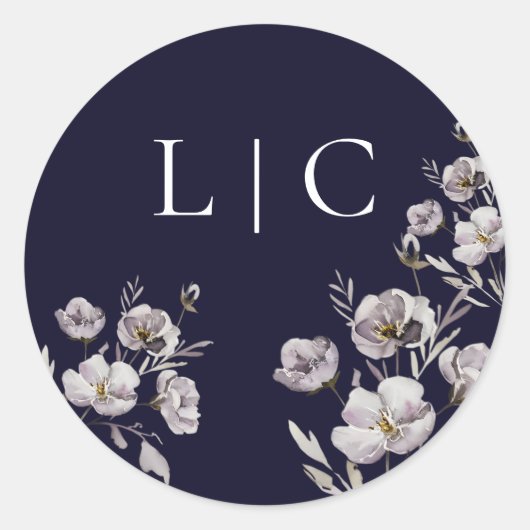 エレガントな結婚式のダークネイビー水色の花 ラウンドシール (正面)