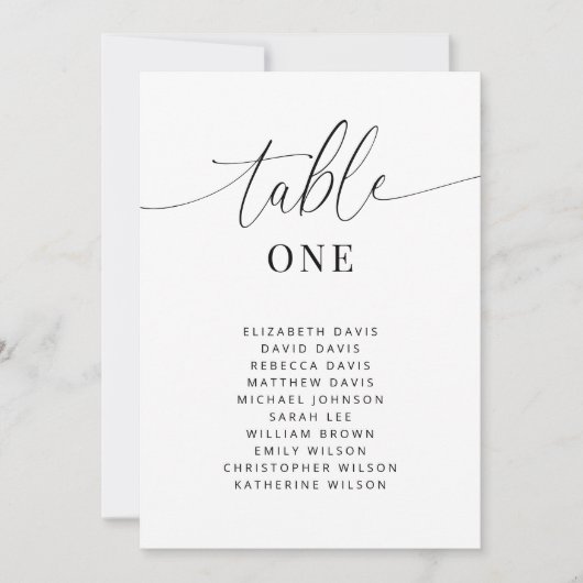 エレガントな結婚式のテーブル番号カード(名前あり) 案内状 (正面)