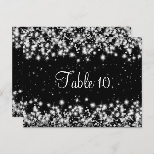 エレガントな結婚式のテーブル番号冬のスパークルブラック ポストカード (正面/裏面)