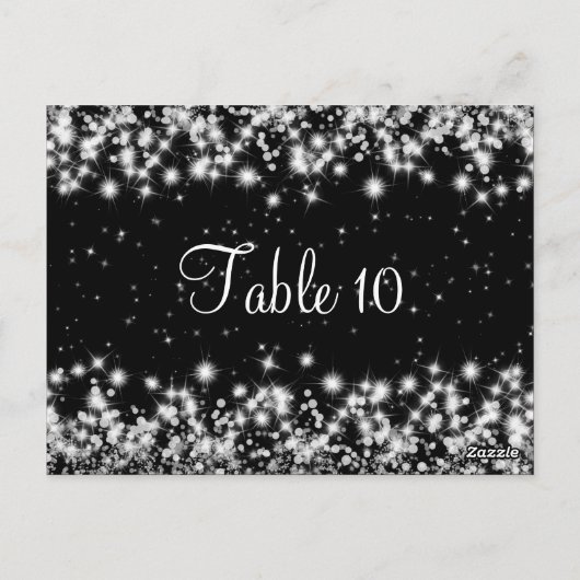 エレガントな結婚式のテーブル番号冬のスパークルブラック ポストカード (裏面)