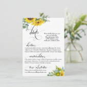 エレガントな結婚式のディテール、ひまわりとユーカリ エンクロージャーカード (スタンド正面)