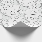 エレガントな結婚式のハトとハートの白いシームレス ラッピングペーパー (角)