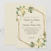 エレガントな結婚式のバラの花 モダン ゴールド ジオメトリック 招待状 (正面/裏面)