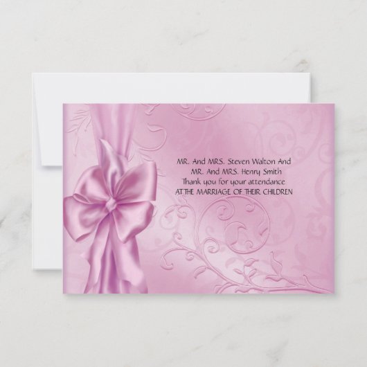 エレガントな結婚式のピンクのスワン 感謝 招待状 (裏面)