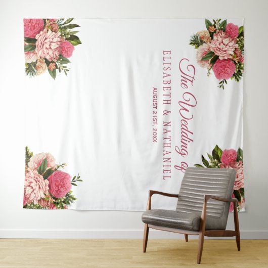 エレガントな結婚式のピンクのダリアの写真撮影用背景 タペストリー (インサイチュ(横))