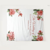 エレガントな結婚式のピンクのバラの写真撮影用背景 タペストリー (正面(横))