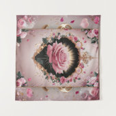 エレガントな結婚式のピンクのバラの壁画 #2 タペストリー (正面(横))