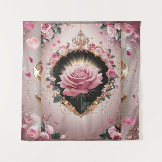 エレガントな結婚式のピンクのバラの壁画 #2 タペストリー (正面)