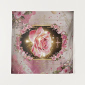 エレガントな結婚式のピンクのバラの壁画 #3 タペストリー (正面(横))