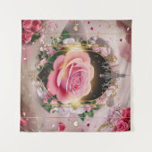 エレガントな結婚式のピンクのバラの壁画 #4 タペストリー (正面(横))