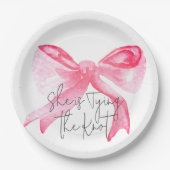 エレガントな結婚式のピンクの蝶結びのブライズシャワー ペーパープレート (正面)