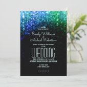 エレガントな結婚式のピーコックカラーライトボケ 招待状 (スタンド正面)