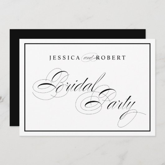 エレガントな結婚式のブライズパーティーサイン 黒い枠 招待状 (正面/裏面)
