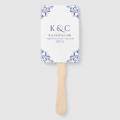 エレガントな結婚式のプログラムファン |ヴィンテージ-王室の青 ハンドファン (正面)