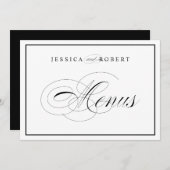 エレガントな結婚式のメニューが黒に縁ど署名 メニュー (正面/裏面)