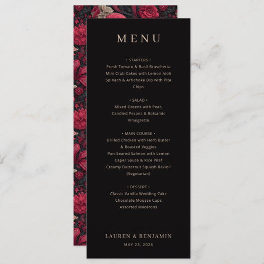 エレガントな結婚式のメニュー設計 メニュー (正面/裏面)