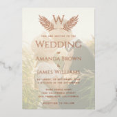 エレガントな結婚式のモノグラムリーフトランスパレントフォト 箔招待状 (正面)