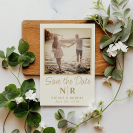 エレガントな結婚式のモノグラム写真日付を保存 マグネット招待状