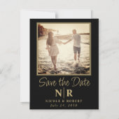 エレガントな結婚式のモノグラム写真日付を保存 マグネット招待状 (正面)