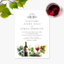 エレガントな結婚式のモノグラム ウォーターカラー ワイナリー 招待状