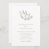 エレガントな結婚式のモノグラム クラシック 招待状 (正面/裏面)