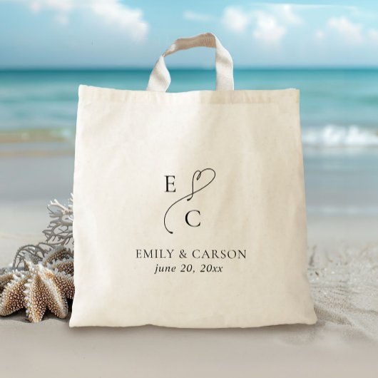 エレガントな結婚式のモノグラム シンプル おしゃれ ブラック トートバッグ